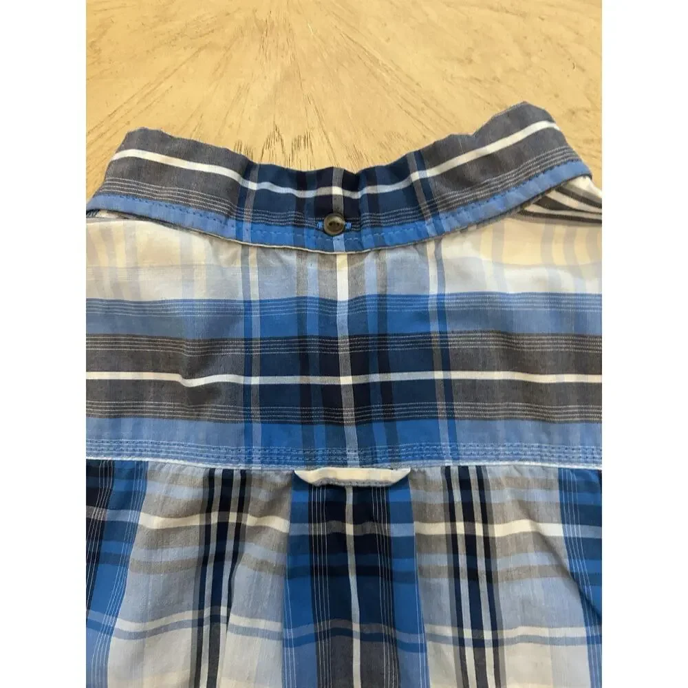 The North Face plaid blue yellow Shirt Men's Large Short-Sleeve western casual